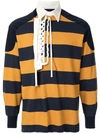 Facetasm Lace-up Detail Striped Polo Shirt - Yellow