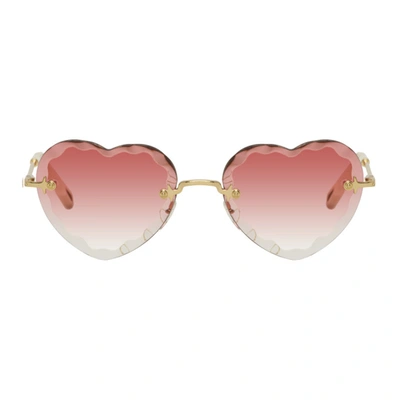Chloé Rosie Heart-shaped Gold-tone Sunglasses In 823 Coral