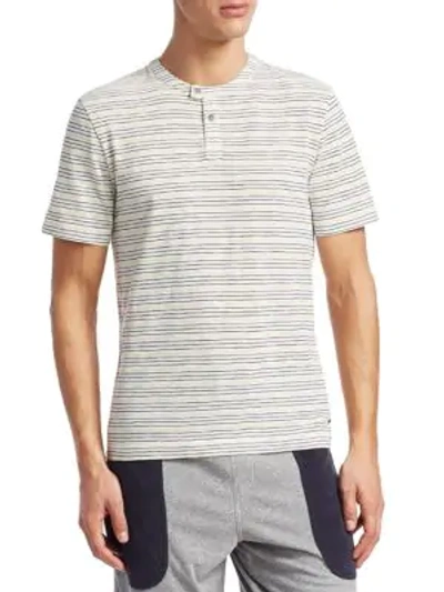 Madison Supply Multicolored Stripe Short-sleeve Henley In Marshmallow