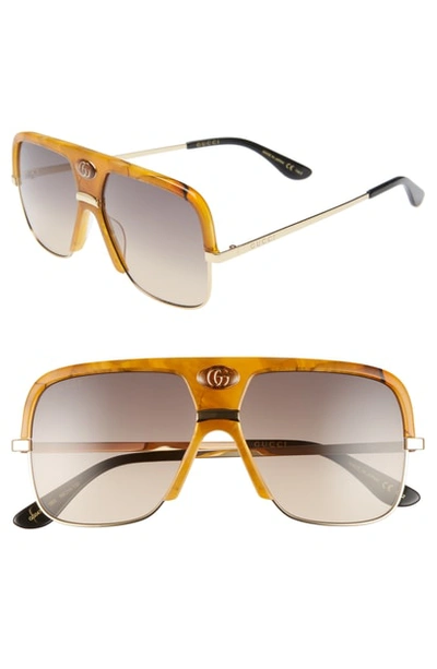 Gucci 59mm Navigator Sunglasses - Amber Havana/ Brown
