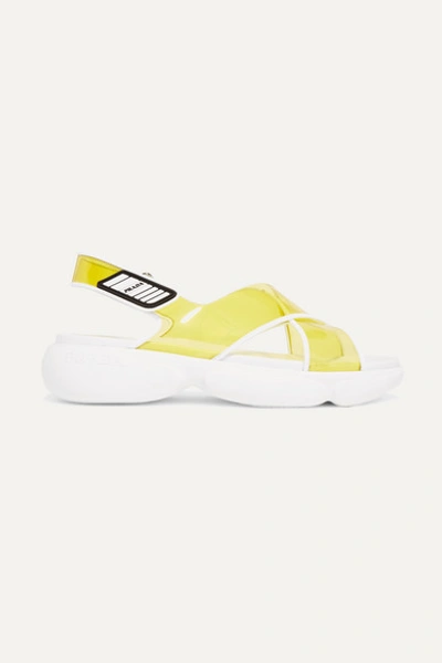 Prada Logo-embossed Rubber-trimmed Leather And Pvc Sandals In Yellow