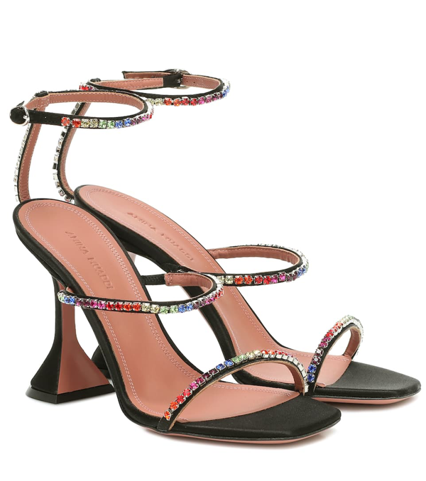 Amina Muaddi Gilda 95 Logo Embossed And Crystal Detail Sandals In Black ...