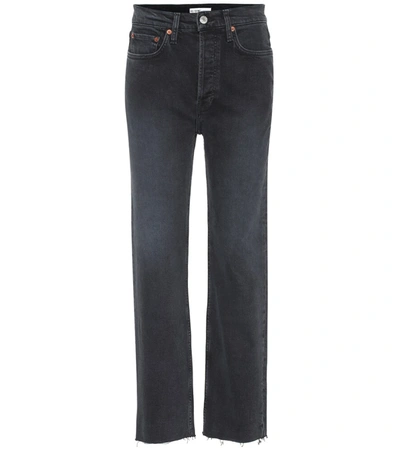 Re/done Stove Pipe Comfort Stretch Cropped High-rise Straight-leg Jeans In Black