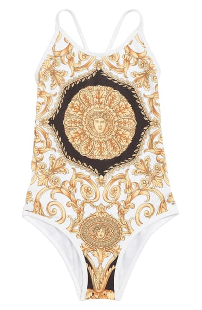 Versace Barocco-print One-piece Swimsuit In 4926 Blk/ Gld/ Wt