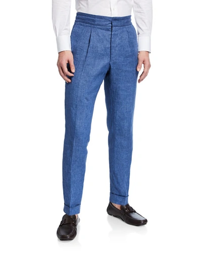 Ralph Lauren Men's Pleated-front Tapered Linen Pants