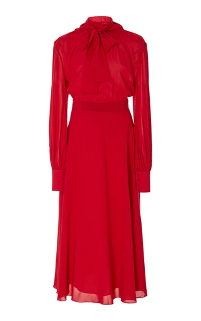 Andres Otalora Sarita Silk Midi Dress In Red