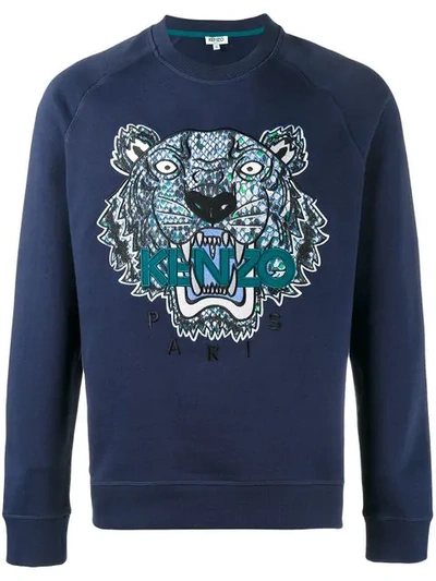 Kenzo Python-print Tiger Logo Sweatshirt, Navy In Blue