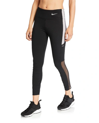Nike All-in Lux 7/8 Tights With Pockets In Black/silver