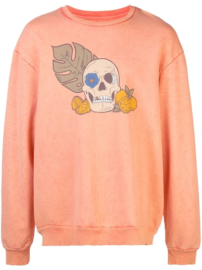 Alchemist Skull-print Cotton-jersey Sweatshirt In Orange