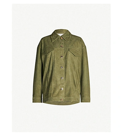 Sandro Suede Jacket In Olive Green