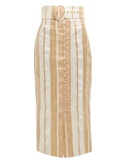 Cult Gaia Hera Striped Button-front Midi Skirt In Natural Stripe