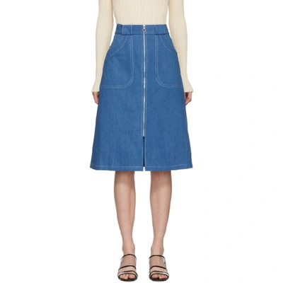 A.p.c. Celeste Zip-front Denim Midi Skirt In Blue