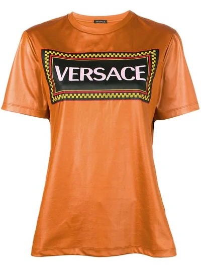 Versace Logo-print Technical-jersey T-shirt In Caramel
