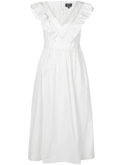 Apc Marty Ruffled Cotton Dress In White