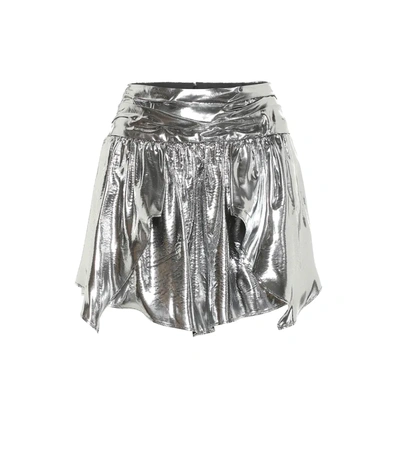 Isabel Marant Gathered Metallic Silk-blend Mini Skirt In Silver