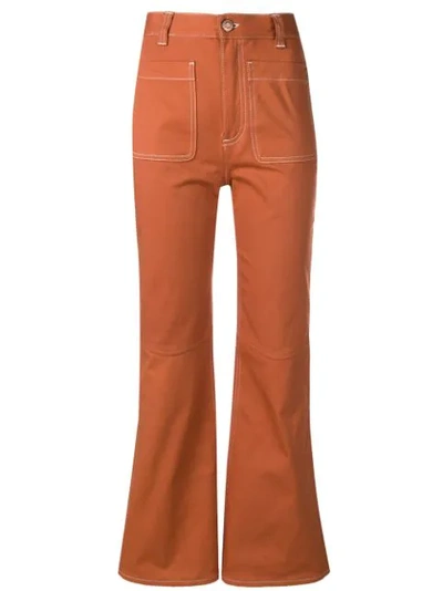 See By Chloé Contrast Stitch Flared Trousers In Orange