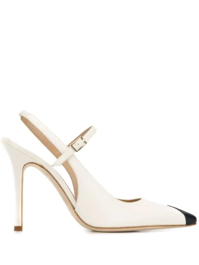 Alessandra Rich Toe-panel Leather Slingback Pumps In White
