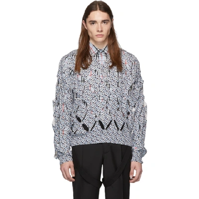 Burberry Cut-out Detail Monogram Print Silk Sweater In Bright Navy