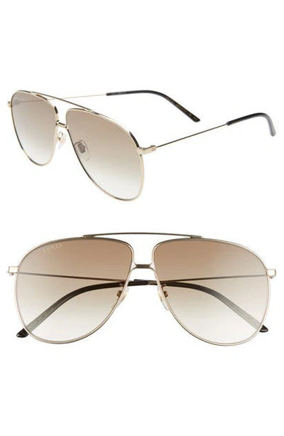 Gucci 63mm Oversize Gradient Aviator Sunglasses In Gold/ Brown