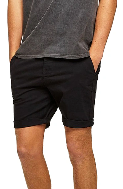 Topman Stretch Skinny Fit Denim Shorts In Black