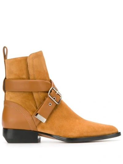 Chloé Women's Rylee Buckle Suede Ankle Boots In Natural