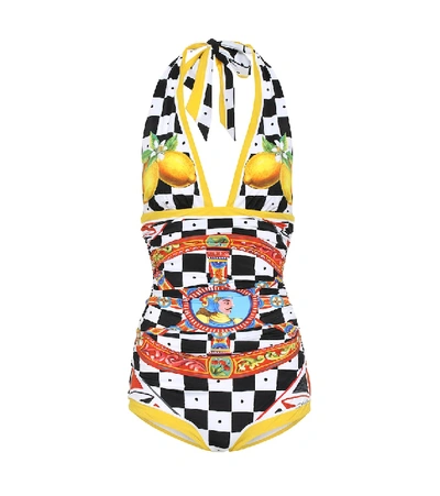 Dolce & Gabbana One-piece Swimsuit With Cart And Lemons Print In Multicoloured