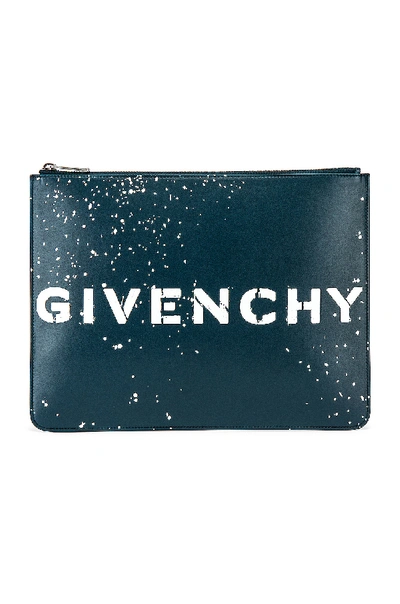 Givenchy Graffiti Logo Large Pouch In Oil Blue