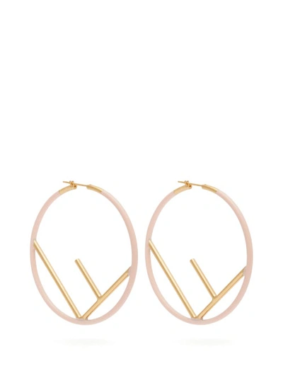 Fendi Large Logo Hoop Earrings In Turquoise