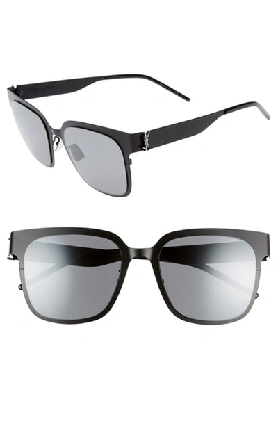 Saint Laurent 54mm Flat Front Sunglasses In Semi Matte Black/ Silver Logo