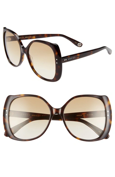 Gucci 56mm Gradient Butterfly Sunglasses In Shiny Black/ Grey Gradient