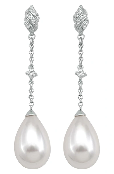 Majorica Simulated Pearl & Cubic Zirconia Drop Earrings In Silver