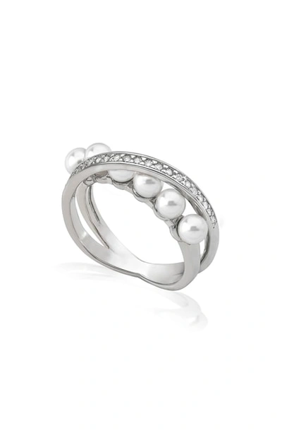 Majorica Simulated Pearl & Cubic Zirconia Band Ring In Silver
