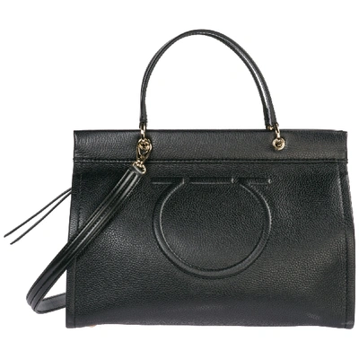 Ferragamo Women's Leather Handbag Shopping Bag Purse Gancini In Black