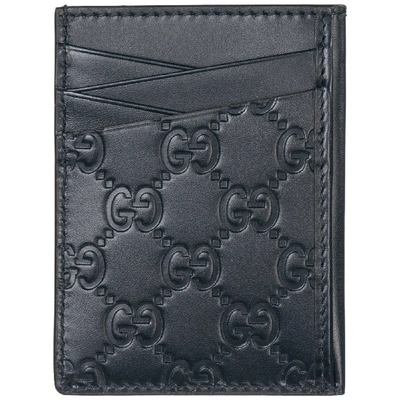 Gucci Men's Genuine Leather Credit Card Case Holder Wallet In Blue