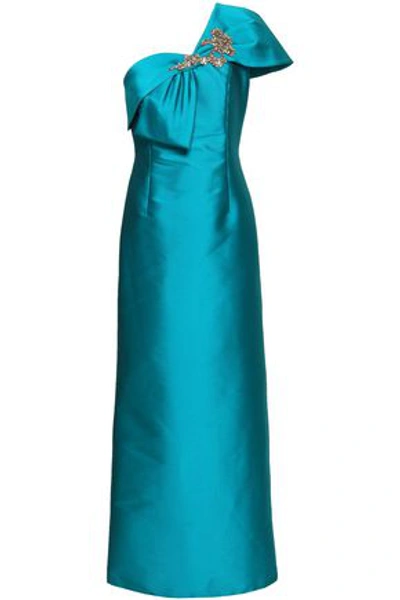 Sachin & Babi Ines One-shoulder Embellished Faille Gown In Teal