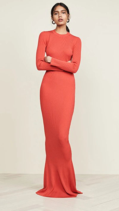 open lace back dress The Maeve Ankle Length Ribbed Knit Dress in Red