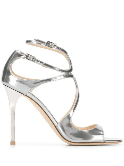 Jimmy Choo Lang Strappy Liquid Mirror Leather Sandals In Silver