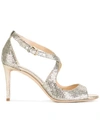 Jimmy Choo Emily 85 Glitter Sandals In Silver