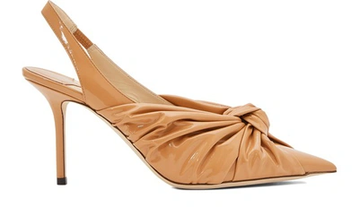 Jimmy Choo Annabell 85 Caramel Soft Patent Leather Sling Back Closed Toe Pumps In Beige
