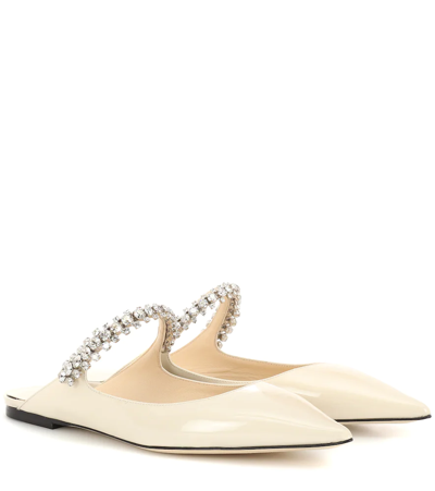 Jimmy Choo Bing Crystal-embellished Patent-leather Slippers In White