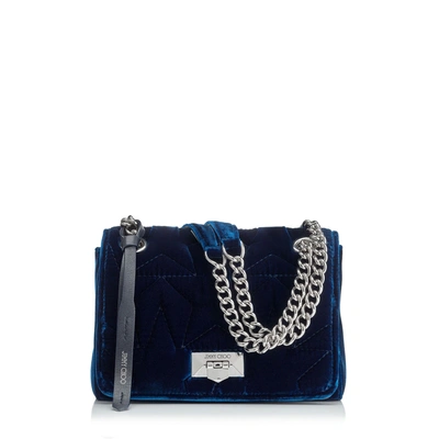 Jimmy Choo Helia Shoulder Bag/s Umhängetasche Aus Samt In Dunkelblau Mit Kettenriemen