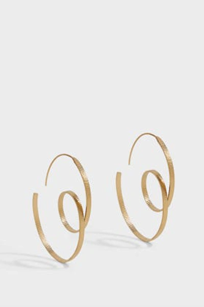 Annie Costello Brown Oval Scroll Gold Vermeil Hoop Earrings In Blue