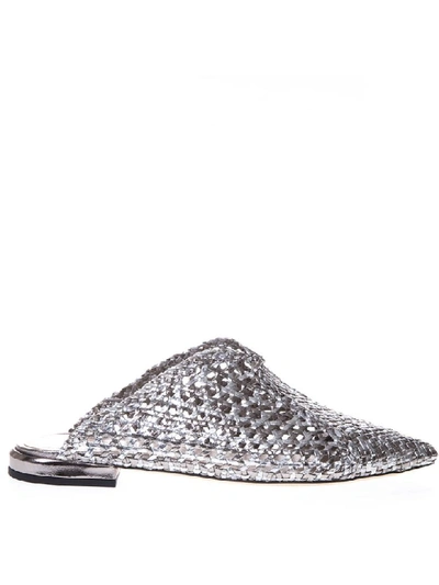 Aldo Castagna Gunmetal Woven Leather Mules