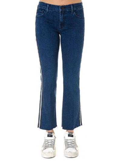 J Brand Cropped Jeans In Blue Denim With Side Web In Blue/multicolor