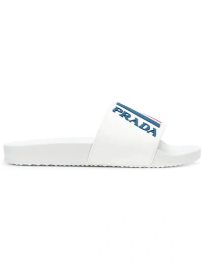 Prada Linea Rossa Logo Slide Sandal In White