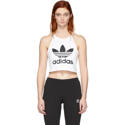 Adidas Originals Adidas Women's Originals Trefoil Crop Halter Tank Top In White