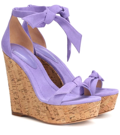 Alexandre Birman Clarita 120 Suede Wedge Sandals In Purple
