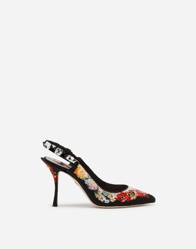 Dolce & Gabbana Printed Charmeuse Slingbacks With Embroidery In Floral Print