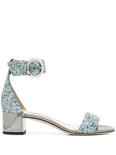 Jimmy Choo Jaimie 40 Denim Mix Coarse Glitter Fabric Sandal With Round  Buckle Fastening In Silver | ModeSens