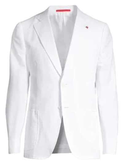 Isaia Seersucker Single-breasted Blazer In White